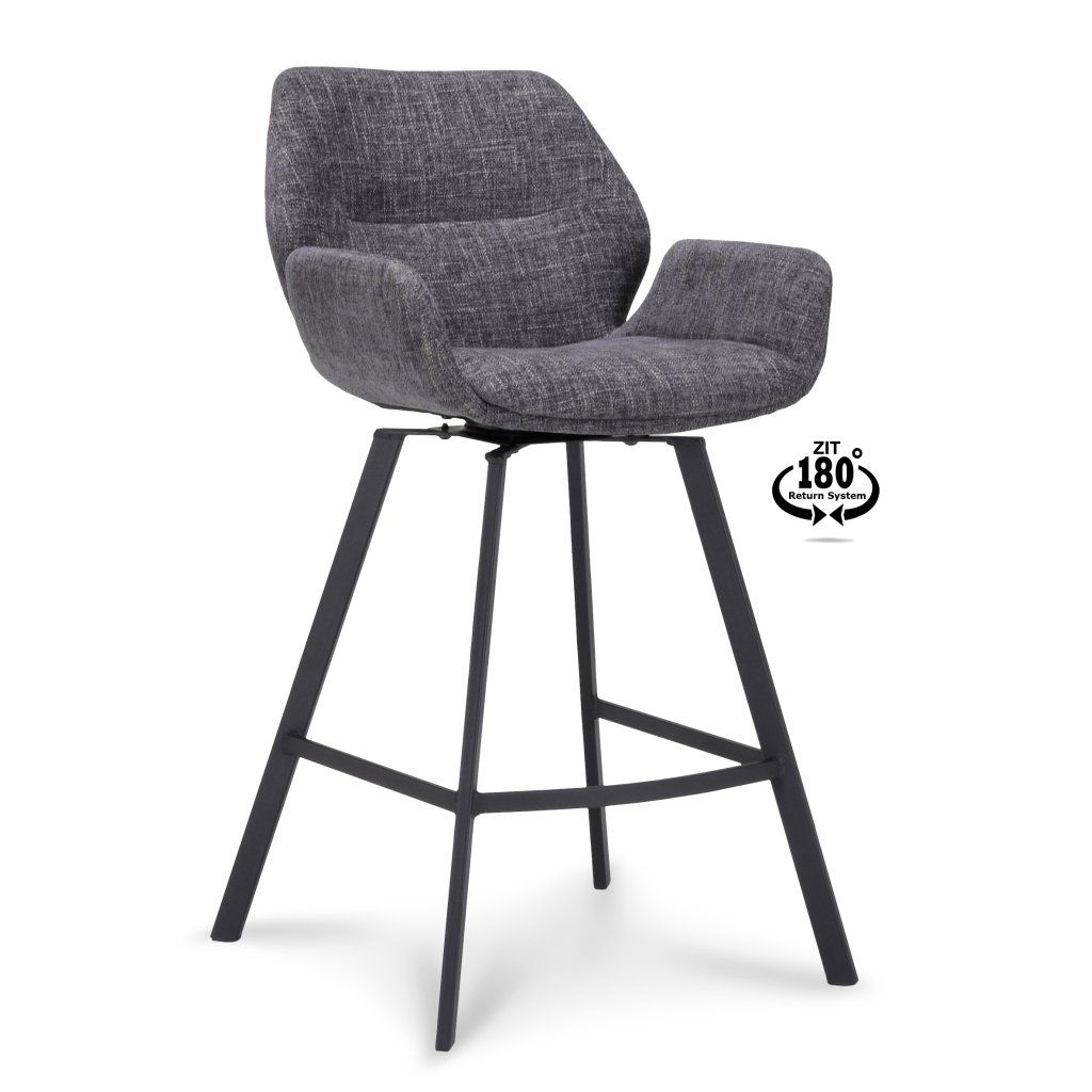 Barová židle s područkami Luton - ZH 65 Stof Miami  Darkgrey 68 Poot Black 180° Return-system (Color Darkgrey 68)