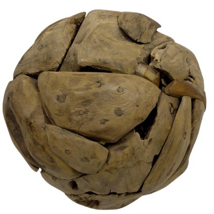 Dekorativní koule složená z odřezků teaku, každý kus je originál.