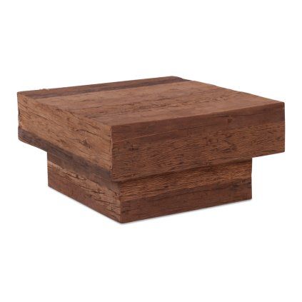 Konferenční stůl z indického jilmu připomíná dva na sebe položené dřevěné bloky. Minimalistický design s výraznou kresbou dřeva.