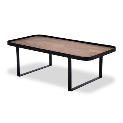 Stylový konferenční stůl Hunt s černou kovovou podnoží a masivní mangovou deskou. Minimalistický design s industriálním nádechem.