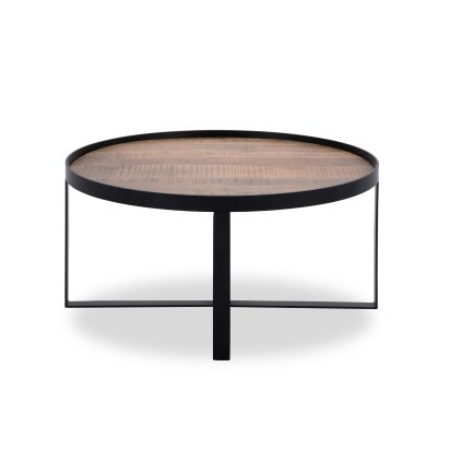 Stylový konferenční stůl Hunt s černou kovovou podnoží a masivní mangovou deskou. Minimalistický design s industriálním nádechem.